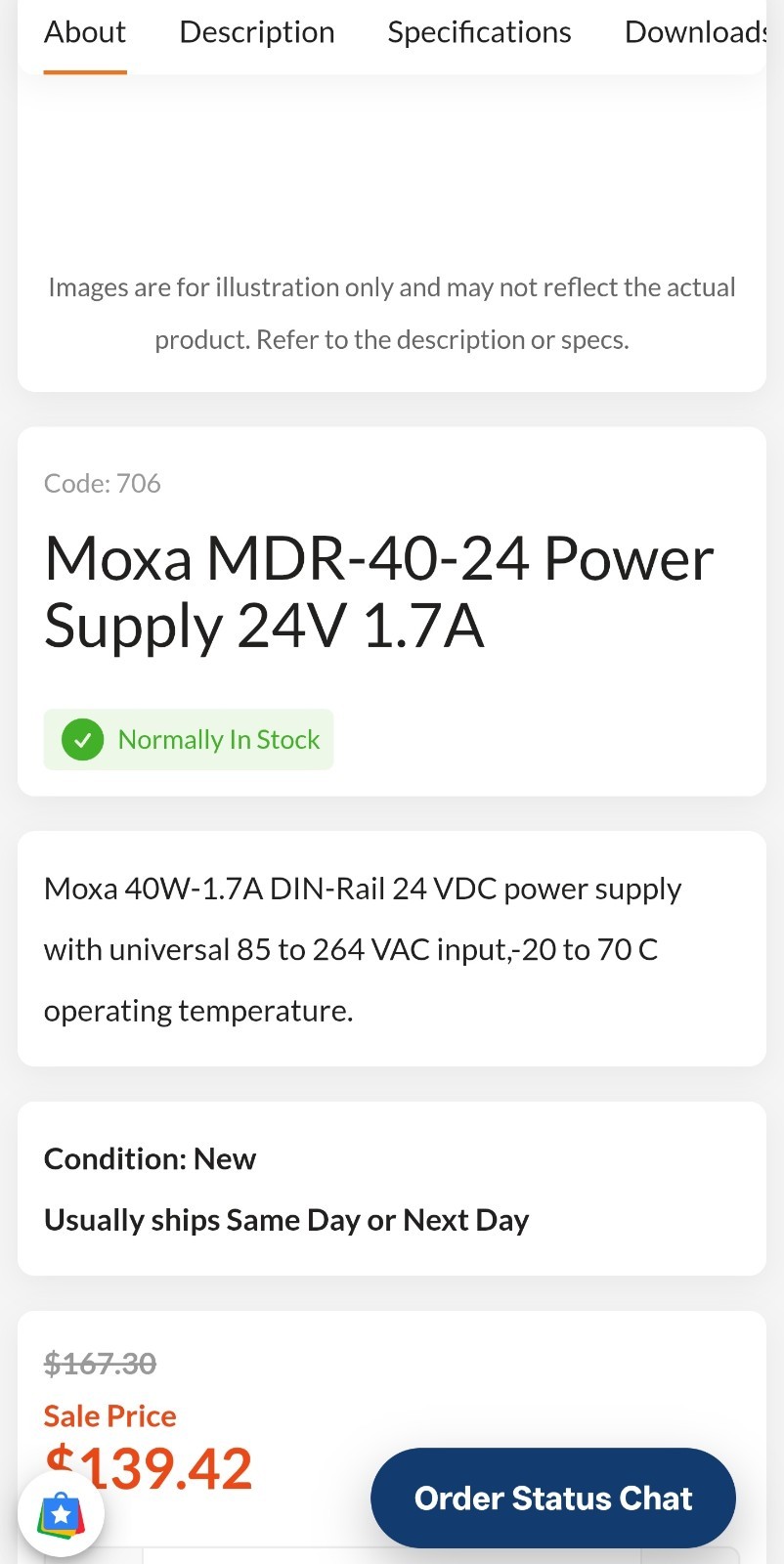 Moxa MDR-40-24 industrial DIN-rail power supply