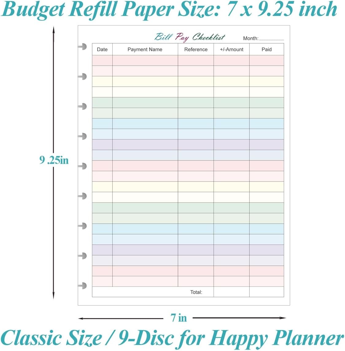 Bill Pay Checklist Refills – 50 Sheets/100 Pages Classic 50 Sheets, Colorful