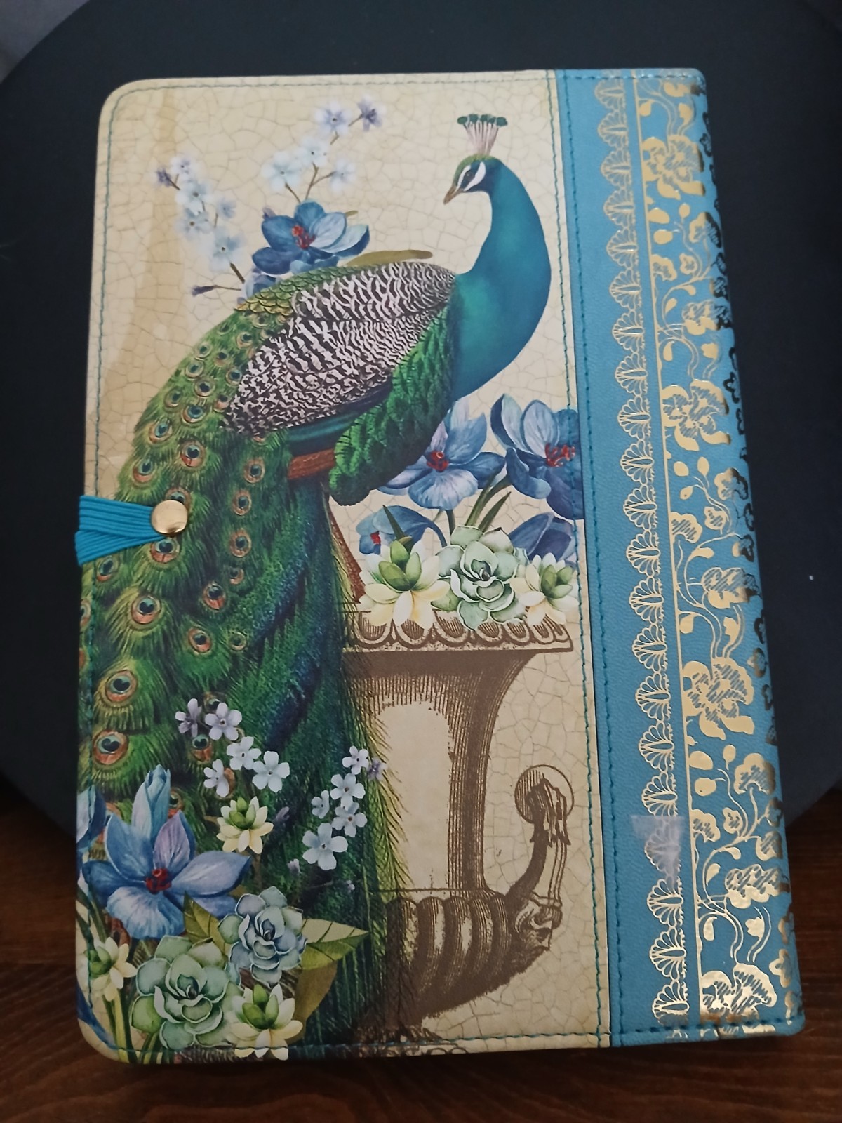 Punch Studio Jeweled Brooch Journal Scrolling Floral Purple Peacock w Gold 95058