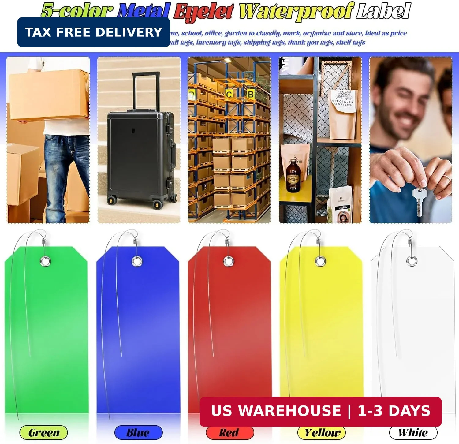 100 Pcs Plastic Tags with Wire for Labeling, 5 Colors Hanging Shipping Tags Bulk