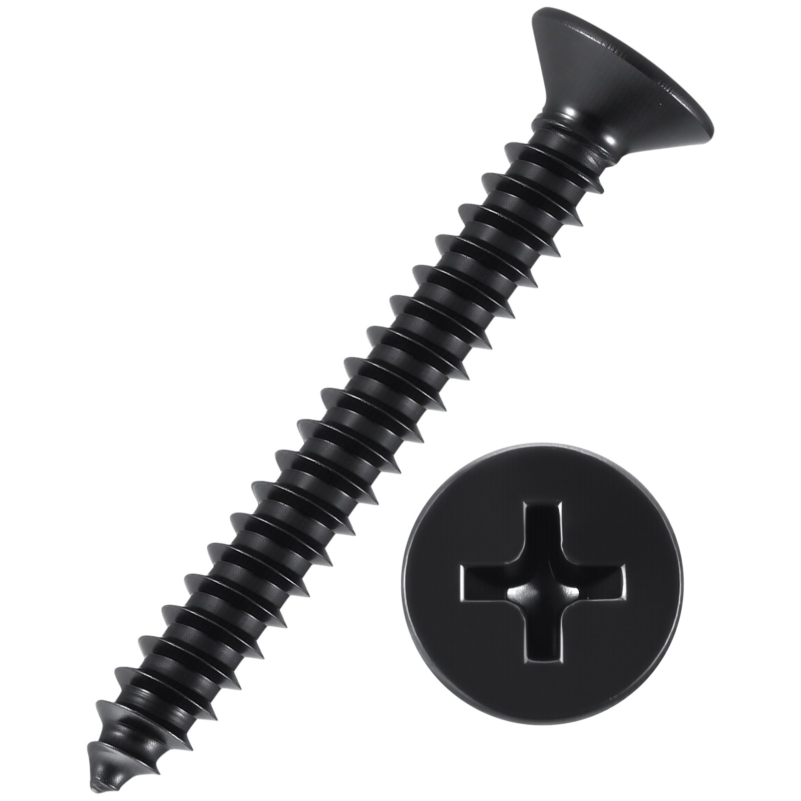 100pcs Phillips Flat Head Wood Screws – [#10×1-1/2″] 304 Stainless Steel, Black
