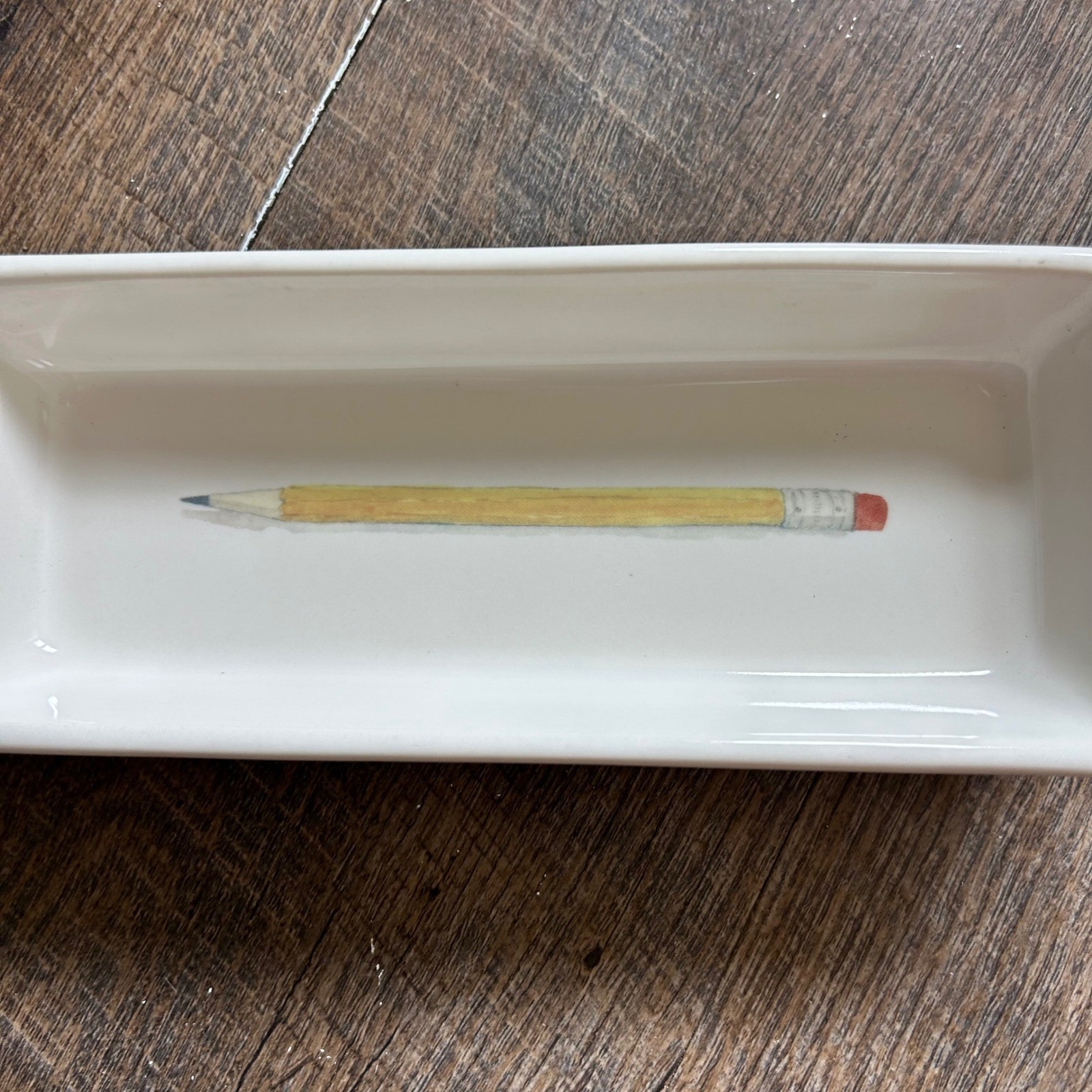 Rae Dunn Artisan Collection Pencil Hold 2 Compartment Ceramic Desk Tray Cream
