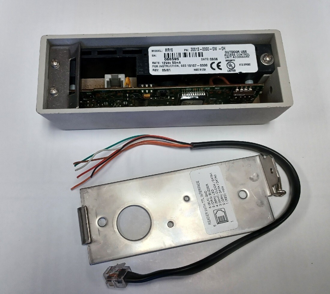 Mercury Security MR10 Magnetic Stripe Card Reader, 12VDC 50mA, Beige, Used.