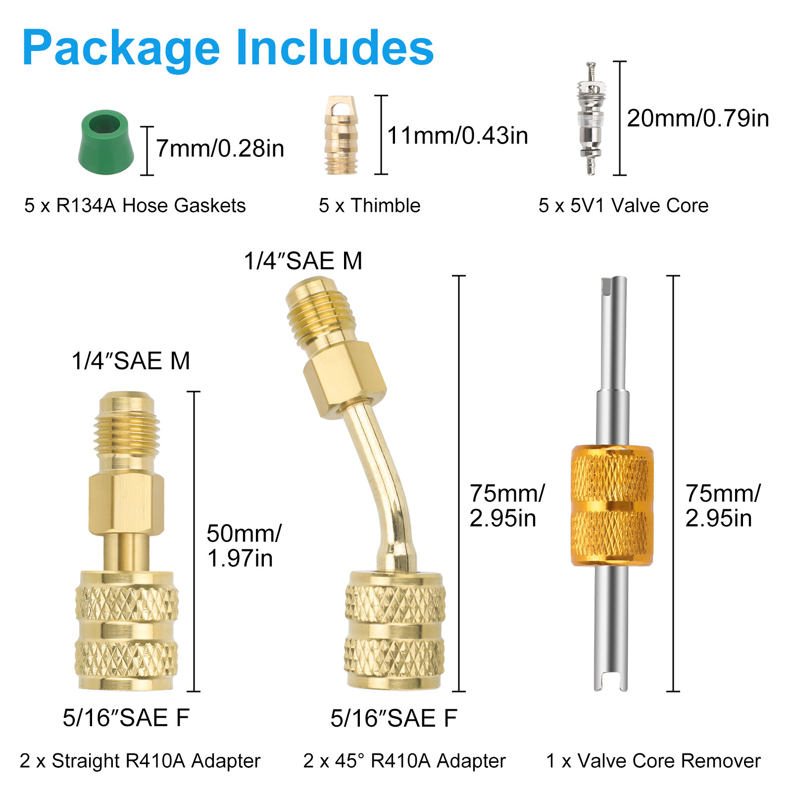 R410A Adapter for Mini Split System, 5/16″ SAE Female to 1/4″ SAE Male Flare