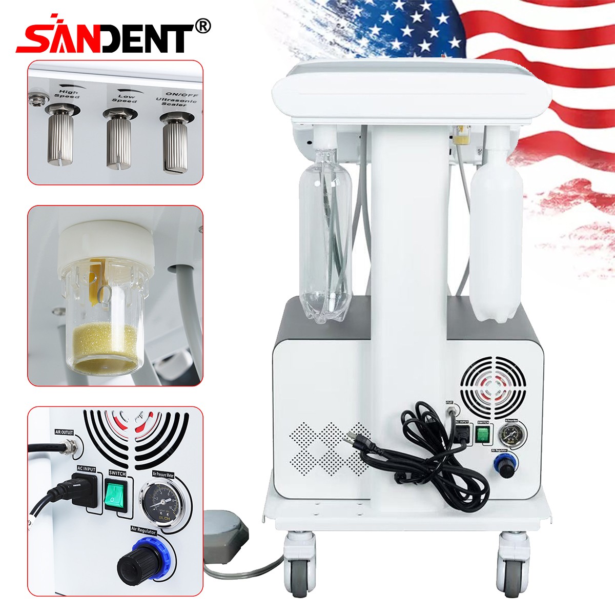 FDA Dental Portable Delivery Unit Syringe Suction Turbine w 4H Air Compressor