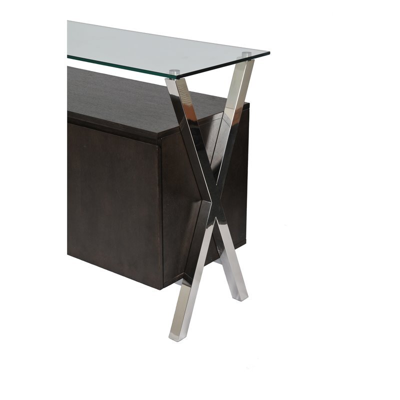 Pangea Home Beverly Modern Wood Veneer & High Polished Steel Buffet in Espresso