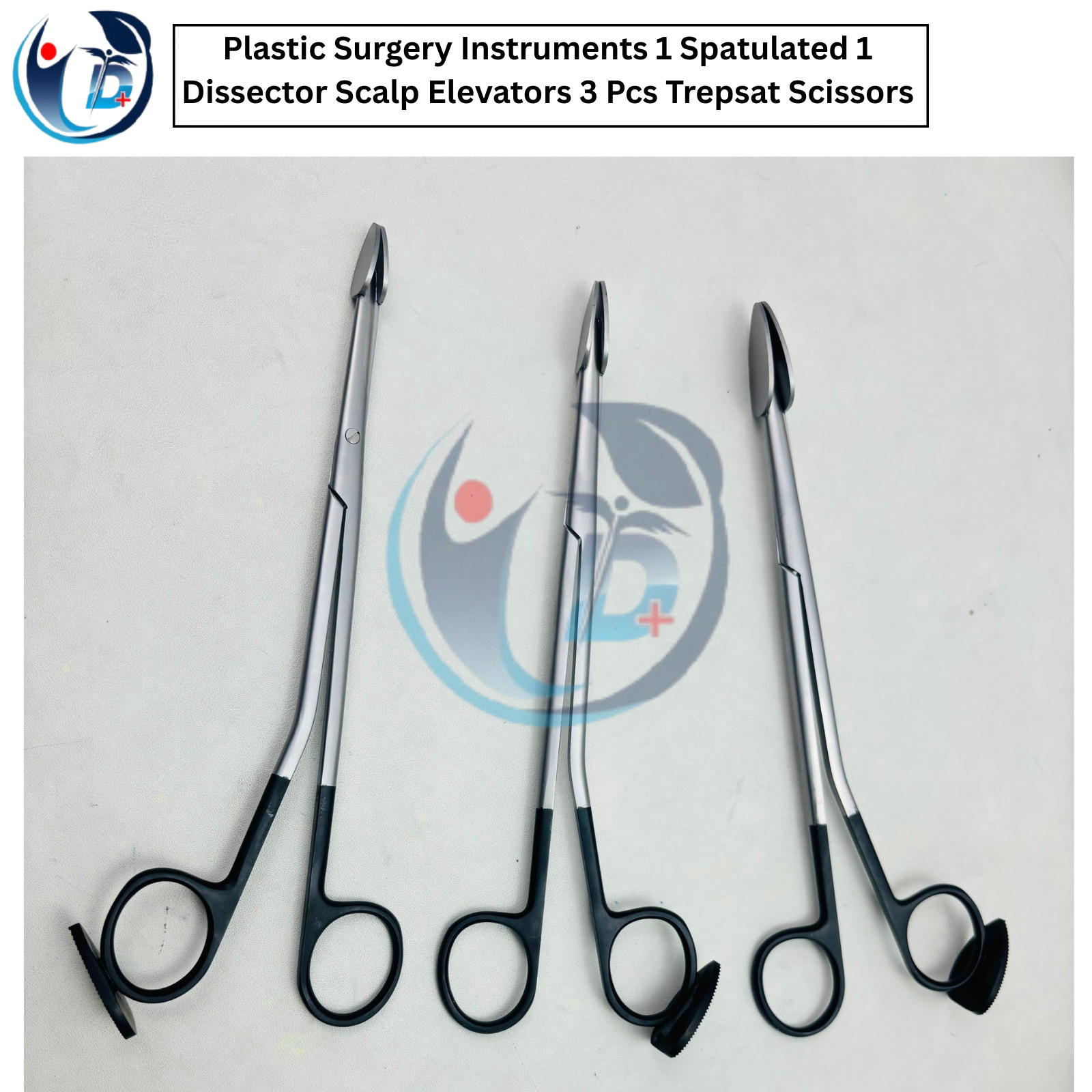 Plastic Surgery Custom Set Spatulated Dissector Scalp Elevator & Trepsat Scissor