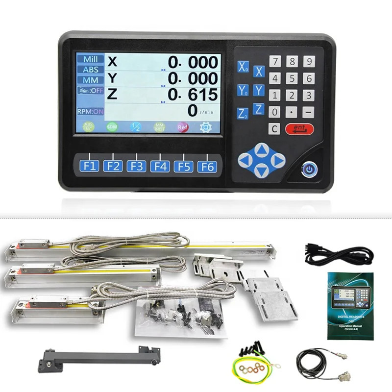 3 Axis DRO Meter RPM Linear Scale 12x16x36inch 9×49 Bridgeport Mill 5um