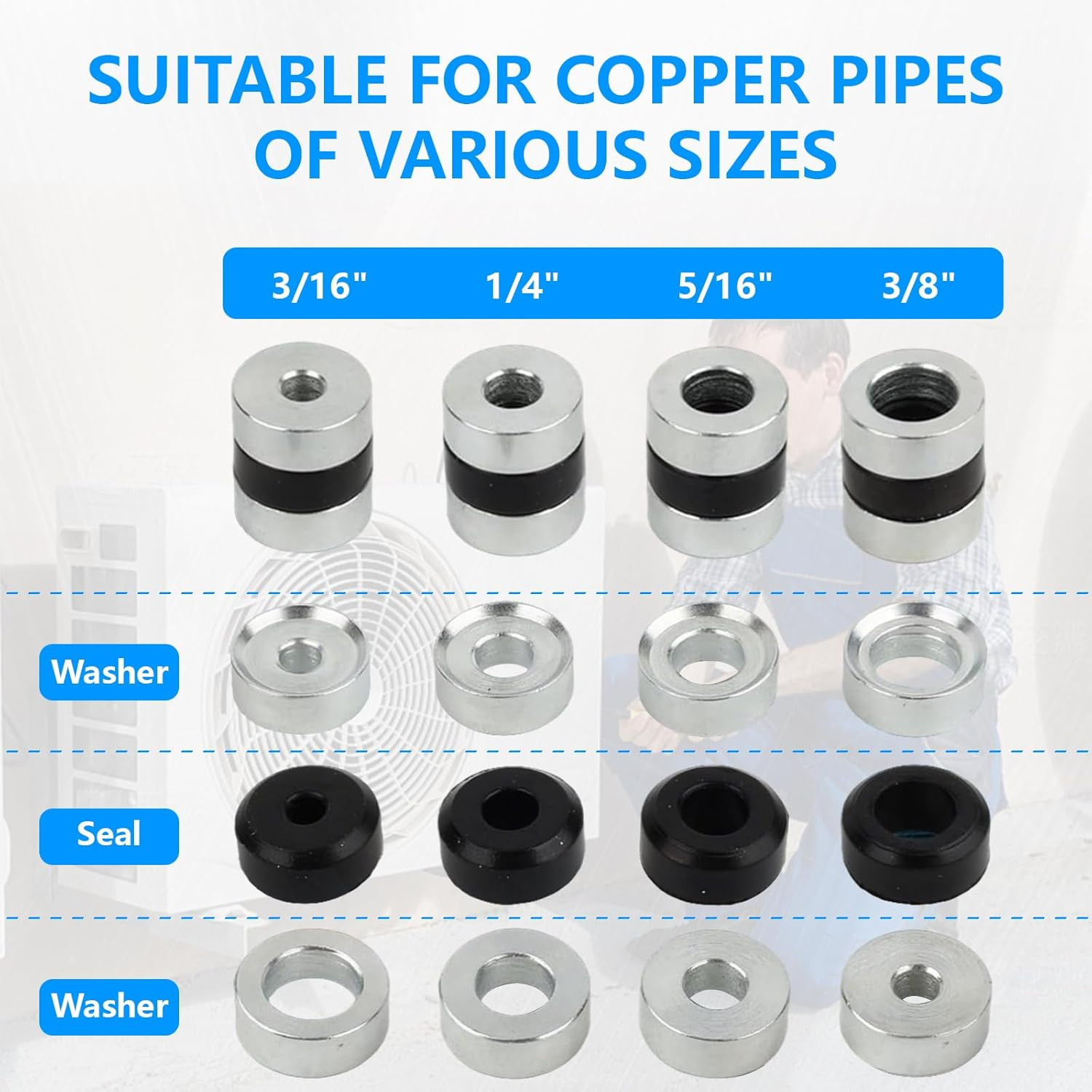 12458 HVAC Process Tube Adapter Kit for 3/16″, 1/4″, 5/16″, 3/8″ Copper Tubing,