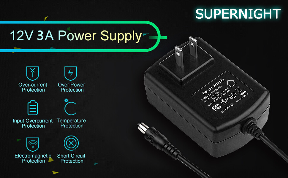 AC 110-220V to DC 12V 3A 36W Power Supply Adapter Transformer Jack 5.5mm X 2.1mm