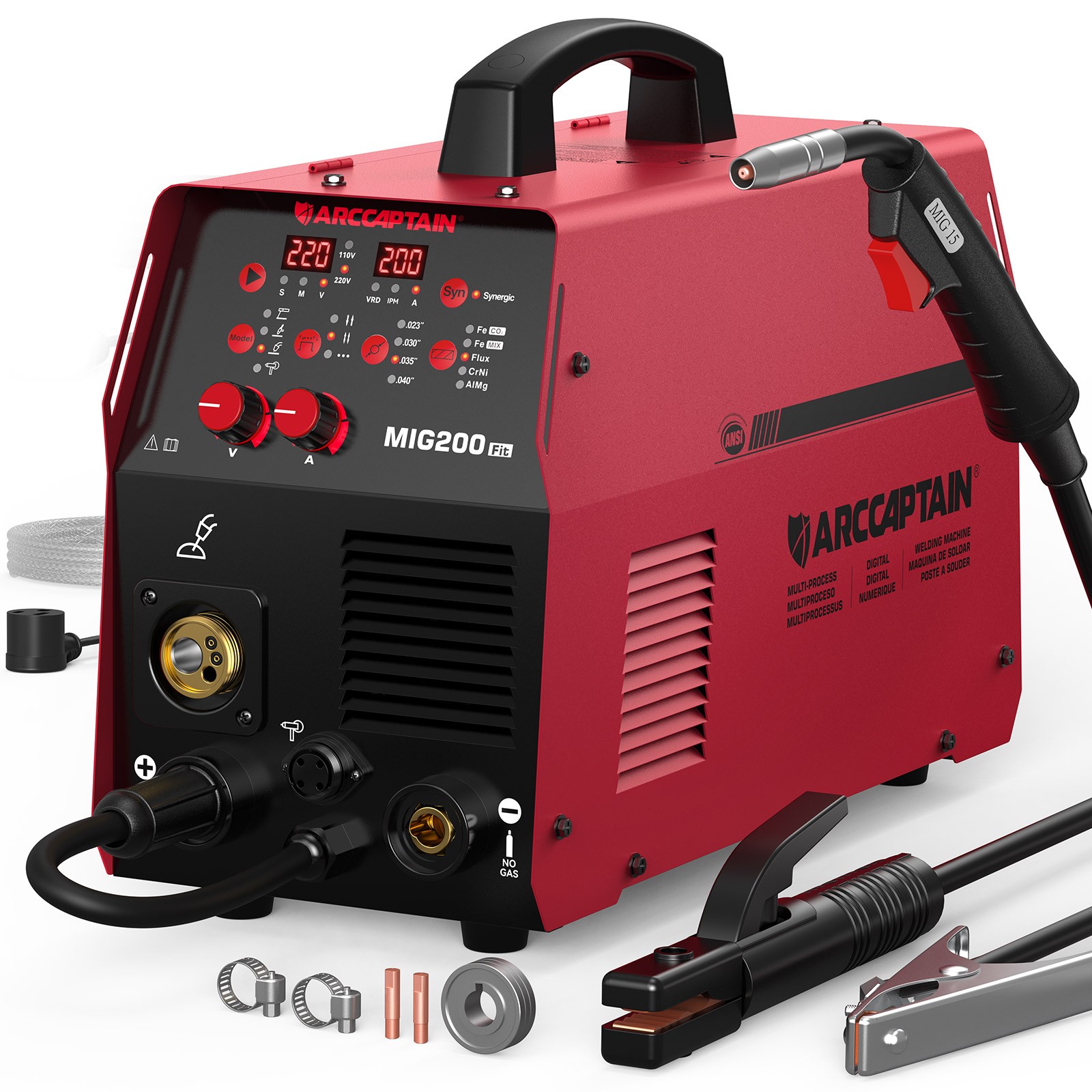 ARCCAPTAIN 6 in 1 Aluminum MIG Welder 200A Synergy +Large Viewing Welding Helmet