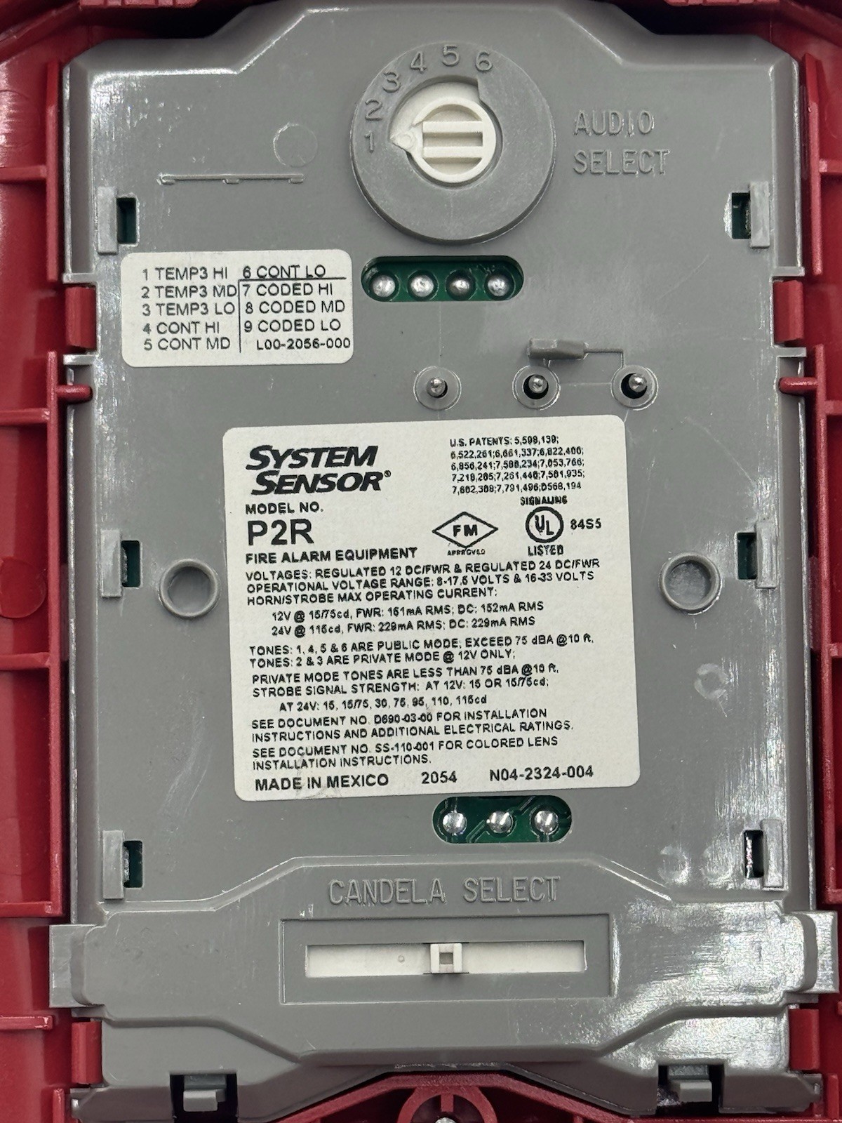 System Sensor P2R Horn Strobe – Red, Wall Mount w/ mounting plate