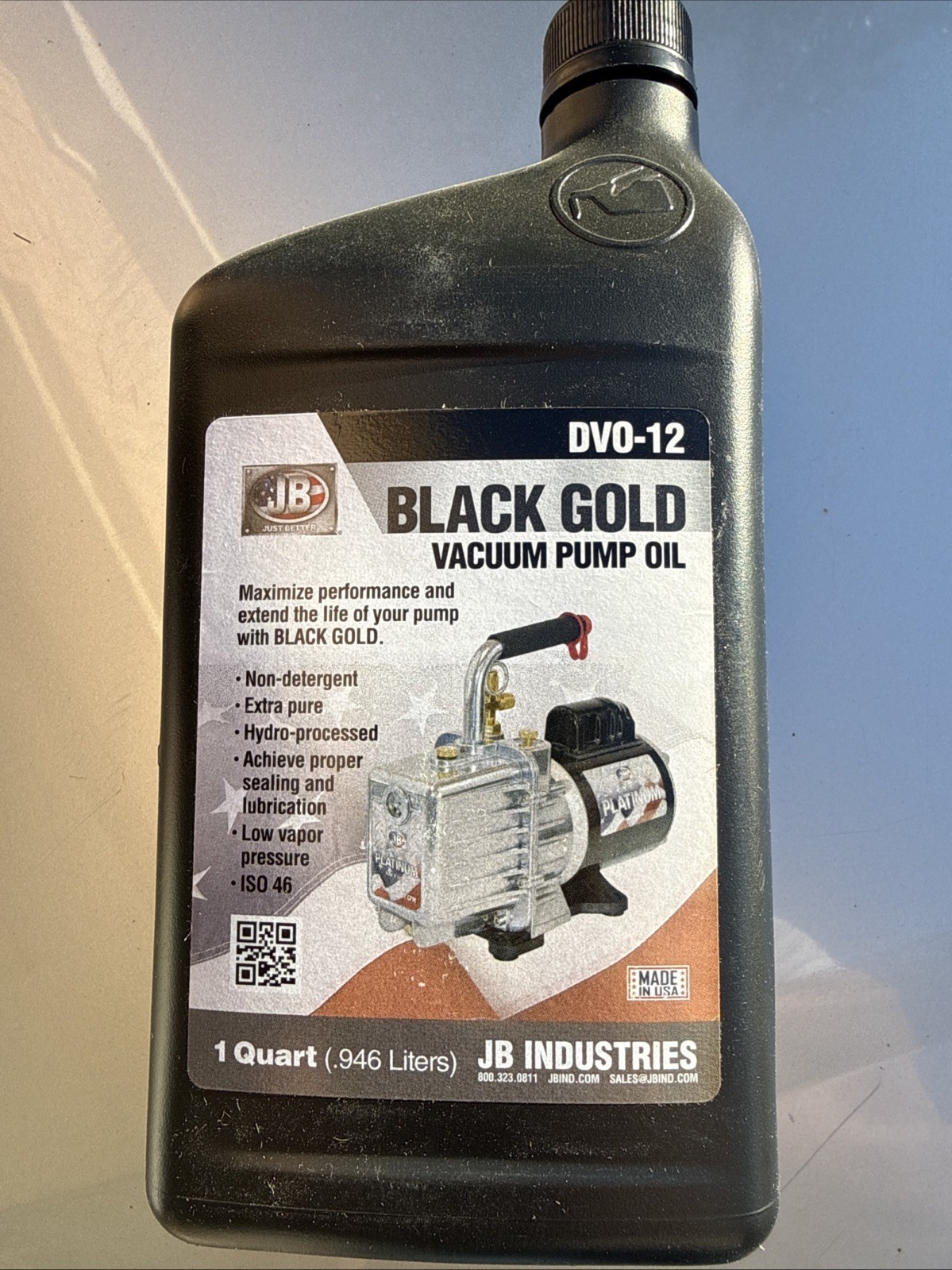Jb Industries Dvo-12 Vacuum Pump Oil, 1 Qt Bottle, 15 Sae Grade, 46 Iso Grade,