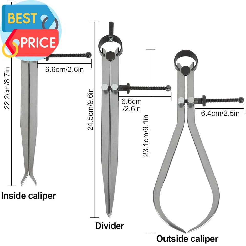 3 Piece Spring Caliper/Divider Set, 8 Inches inside Spring outside Divider Calip
