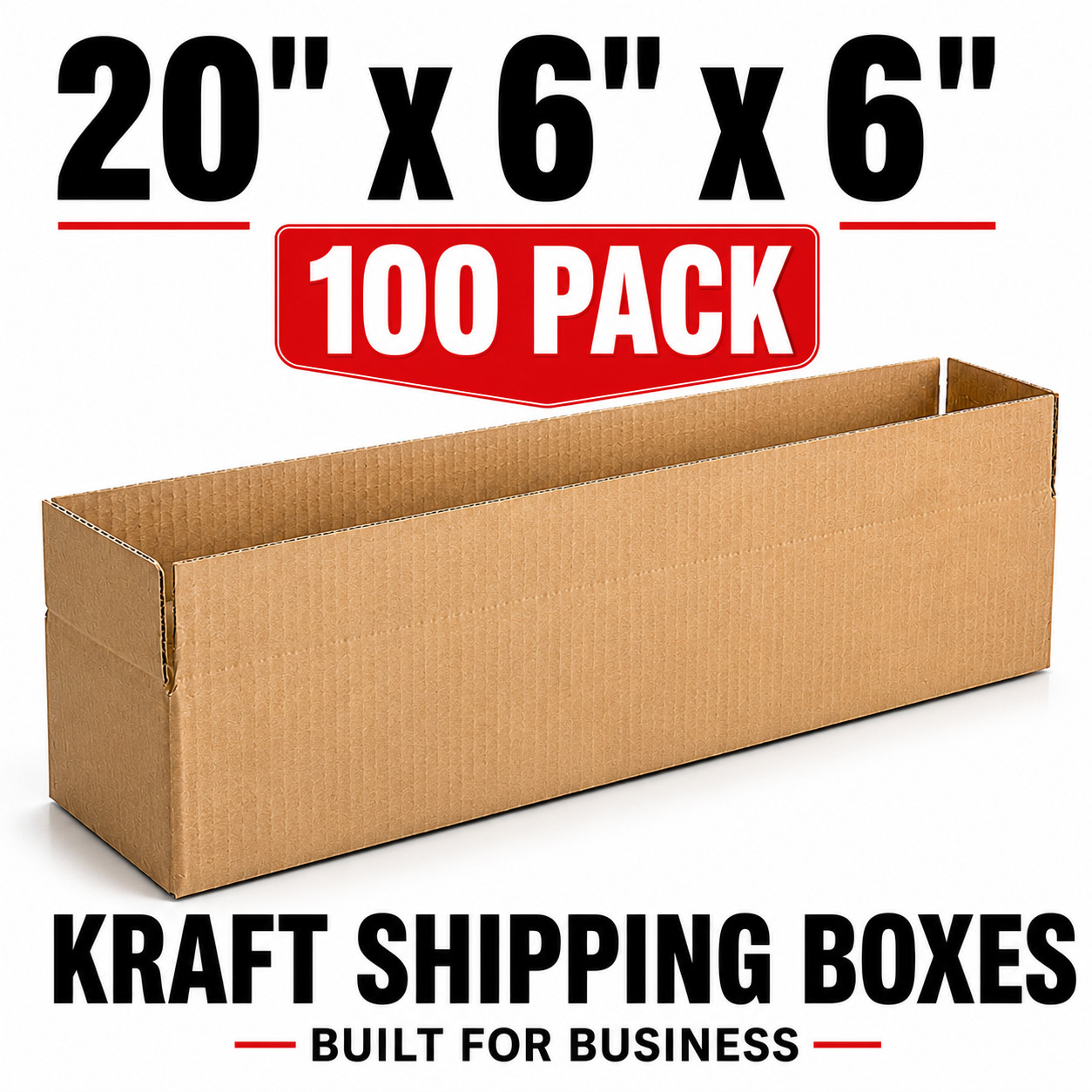 100 Boxes 20x6x6″ Long Corrugated Shipping Boxes ECT-32 Kraft Packing Cartons
