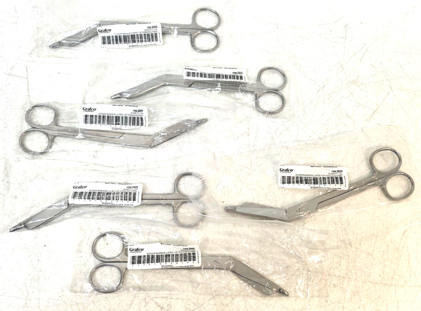 Lot of 6 Grafco 2609 7.25″ Stainless Steel Lister Bandage Scissors