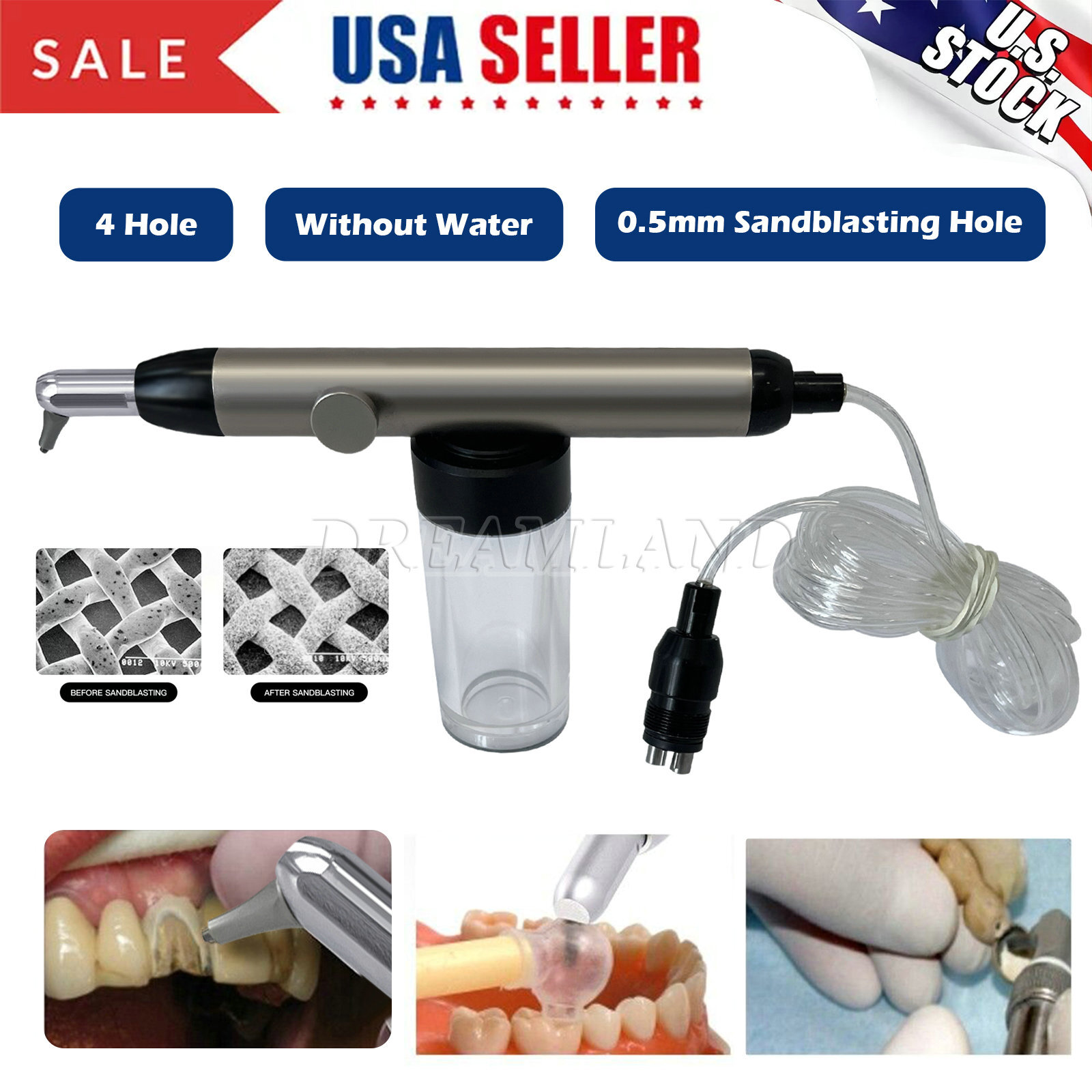 Dental Aluminum Oxide Micro blaster Air Abrasion Microetcher Sandblaster 4 Holes