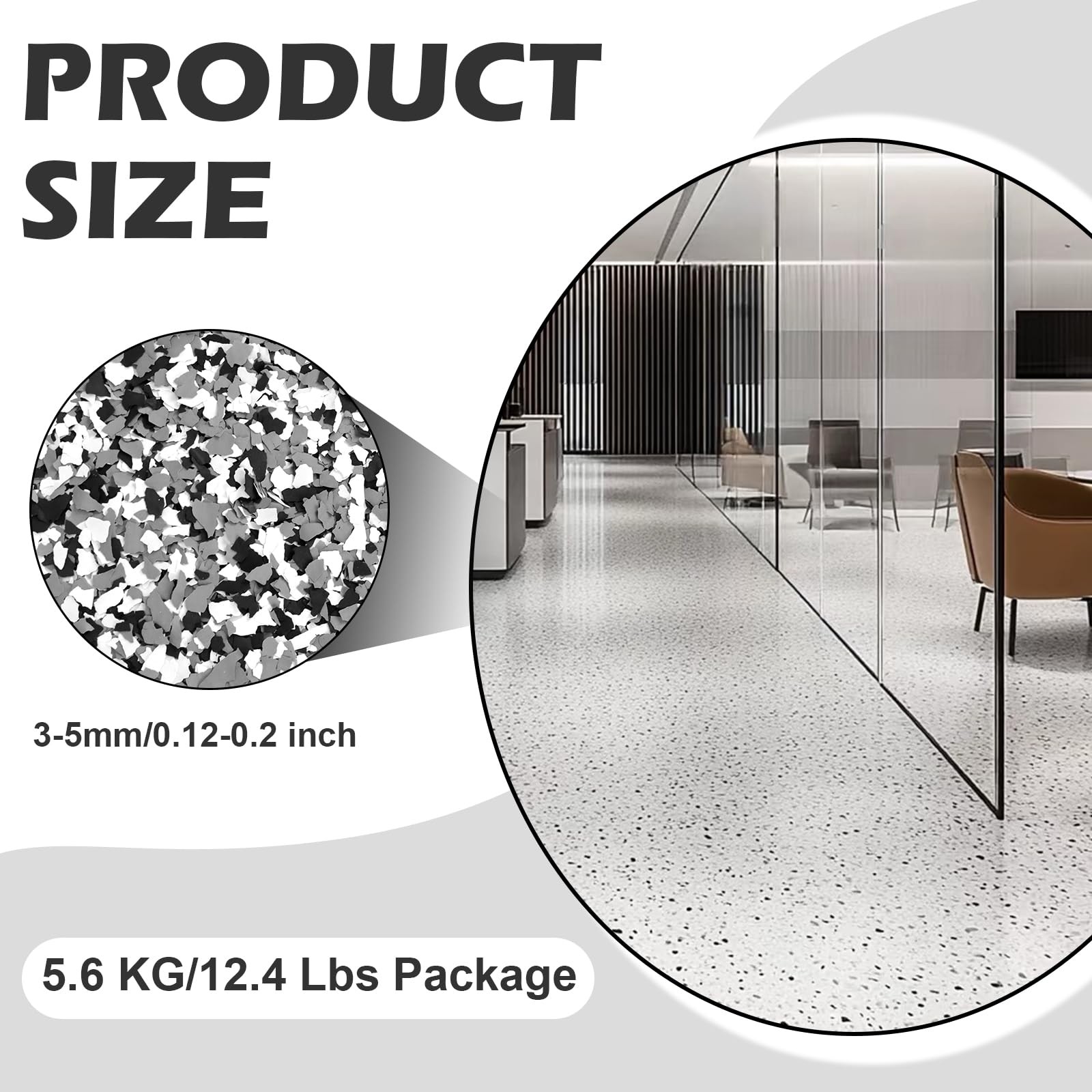 12.4lbs / 5.6 kg Epoxy Floor Flakes Black Gray 12.4 lbs, & White &