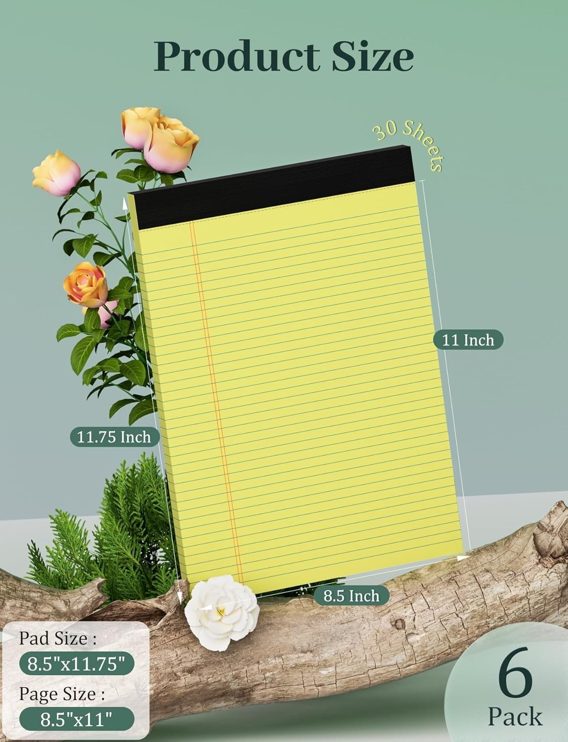 6 Pack Yellow Legal Pads 8.5 x 11 College Ruled Lined Writing Note Pads 8.5 x 11