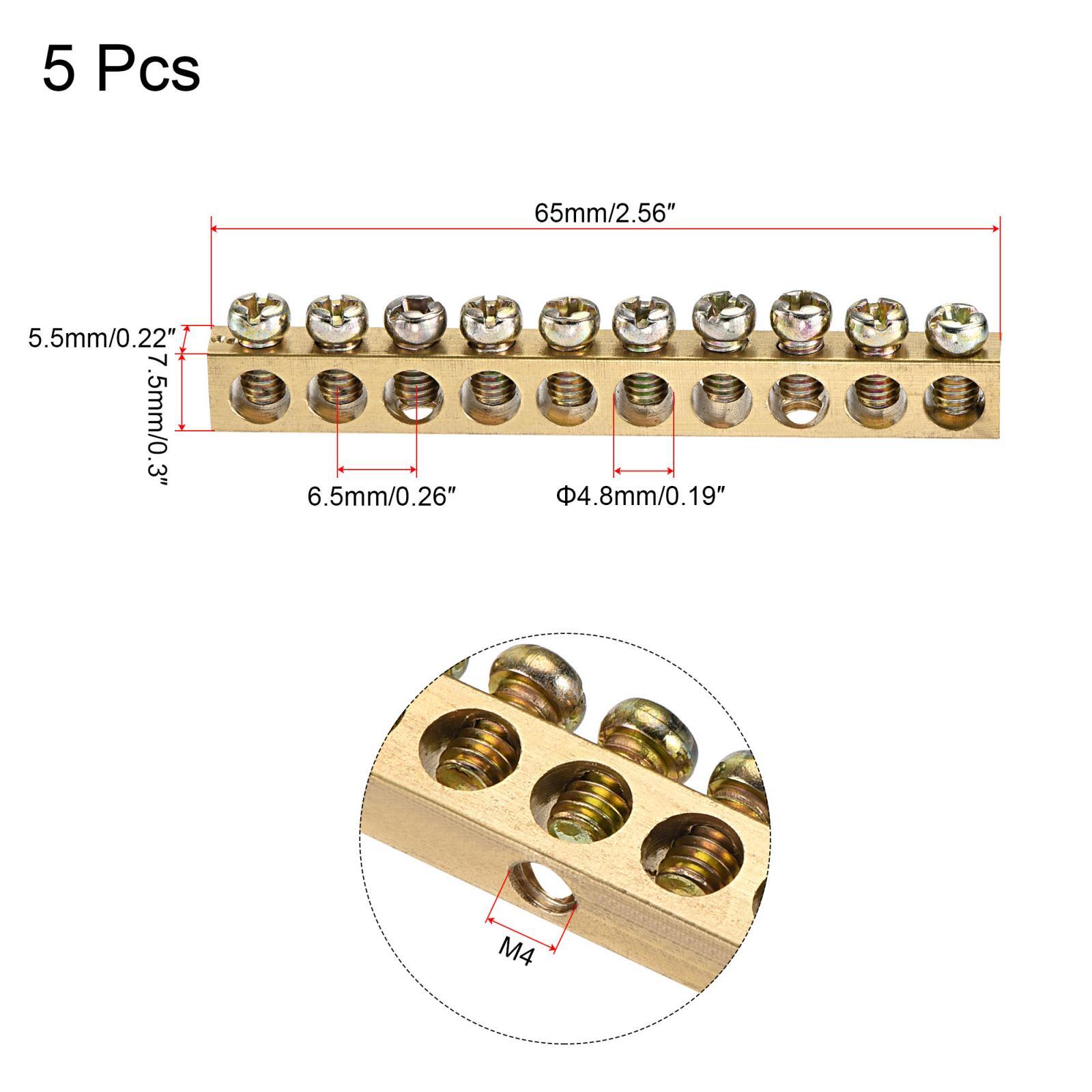 5Pcs Terminal Ground Bar Screw Block Barrier Brass 10 Positions 65×5.5×7.5mm