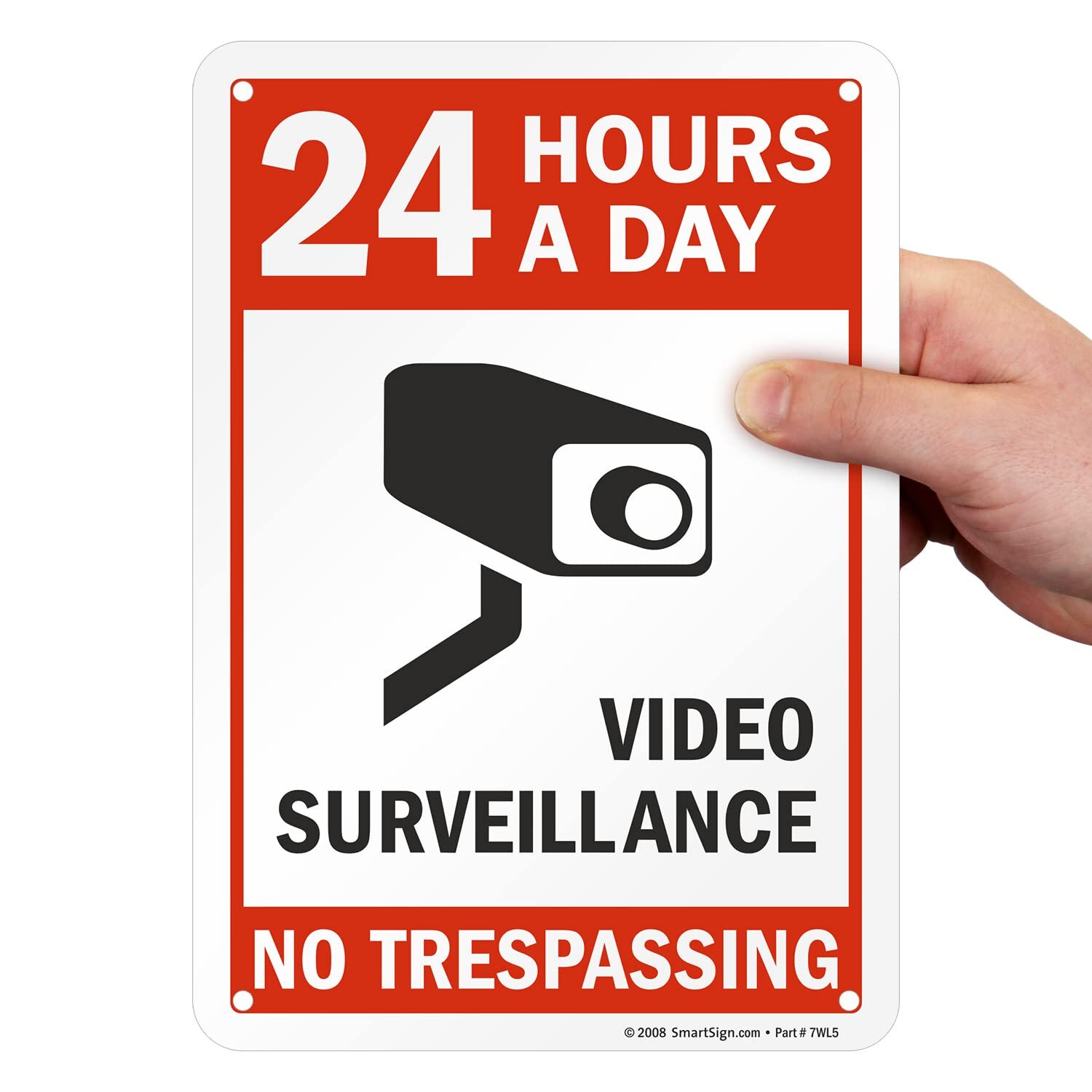 24 Hours Video Surveillance Plastic Sign 10″x7″ Black/Red on White