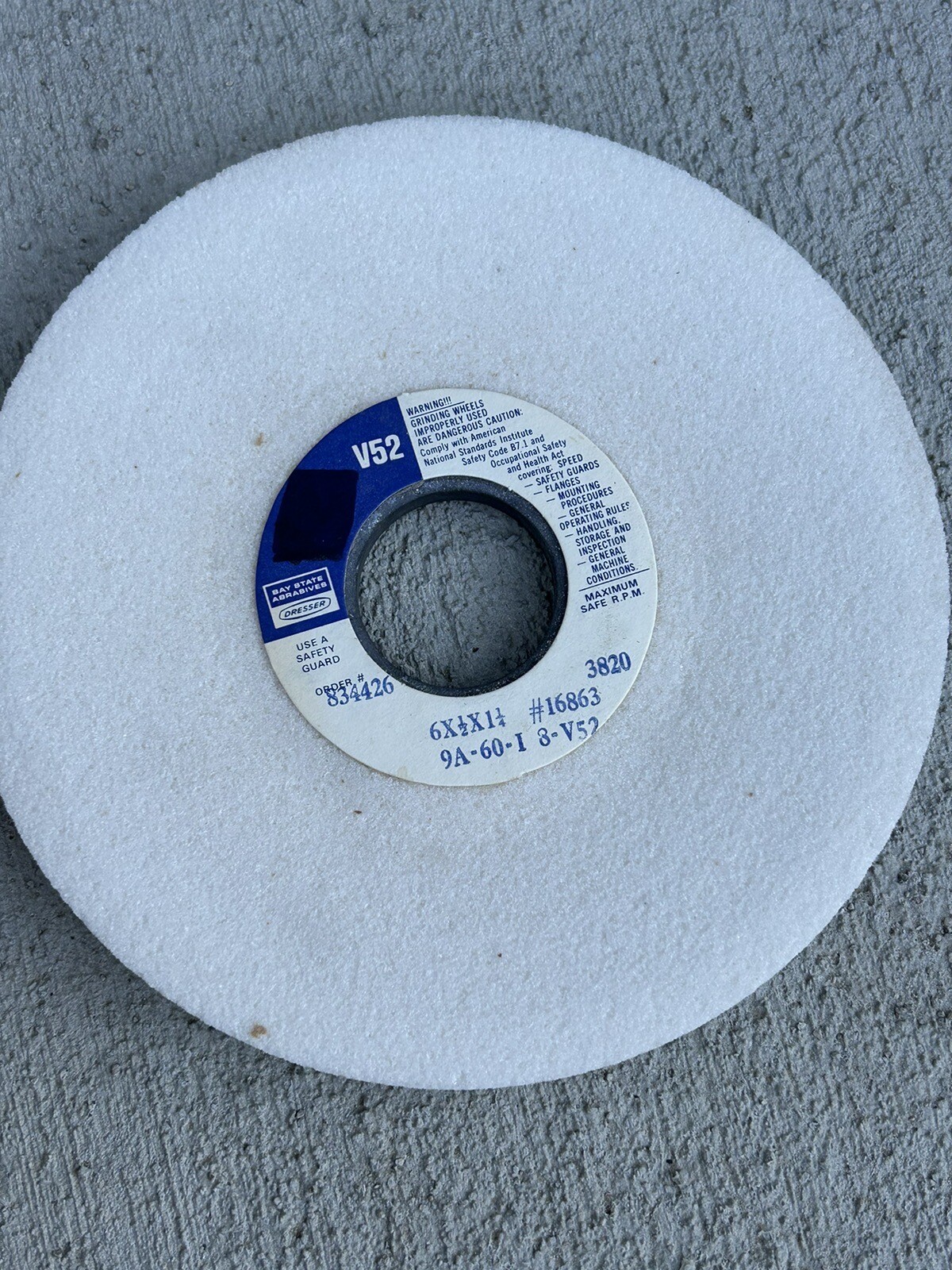 Bay State Abrasives Grind Wheel 6×1/2 x 1 1/4 4140 RPM 9A-46J8-V52-NEW