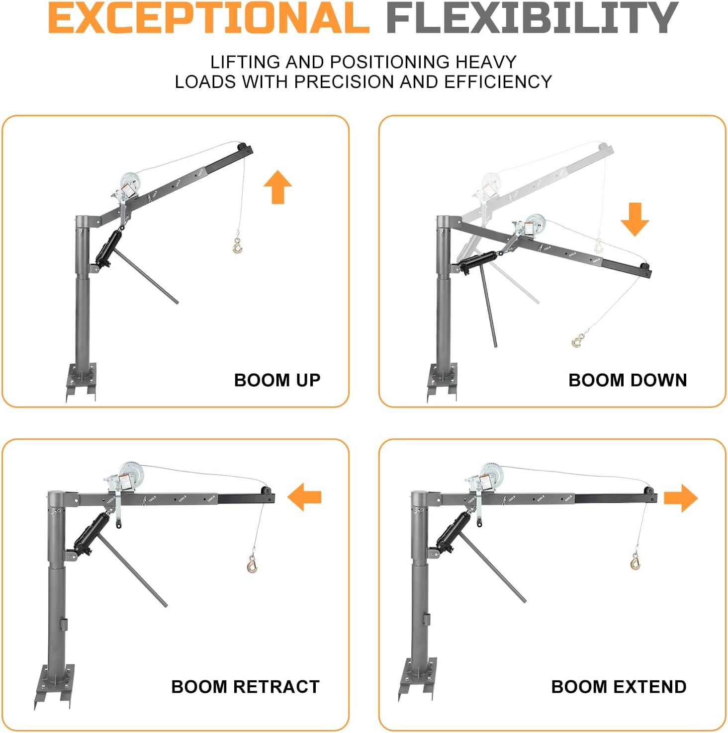 Pickup Truck Crane Hoist with 1000 lbs Capacity, Hydraulic for Lifting Goods
