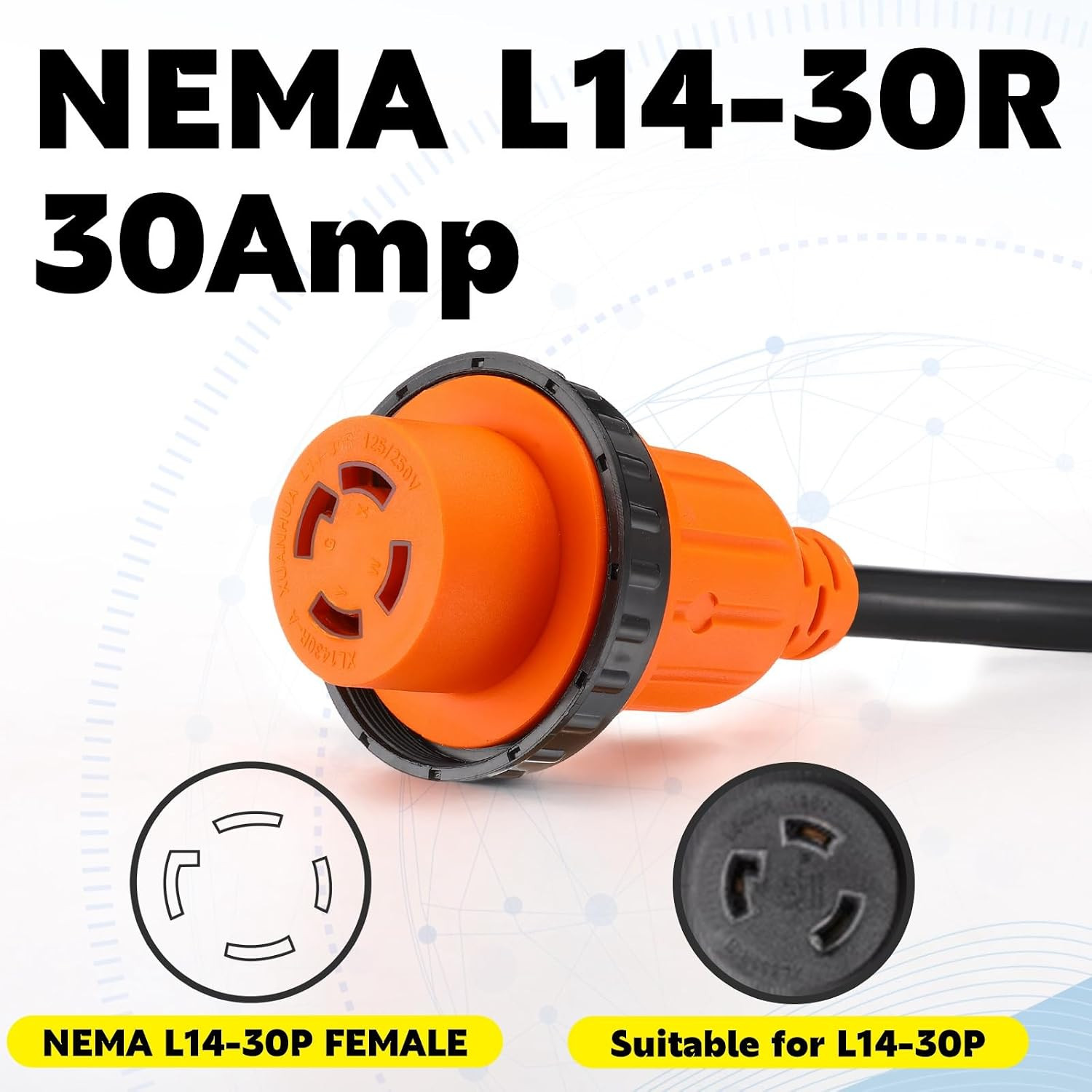 NEMA L5-30P to L14-30R Generator Transfer Switch Adapter Cord, 30 Amp Locking L5