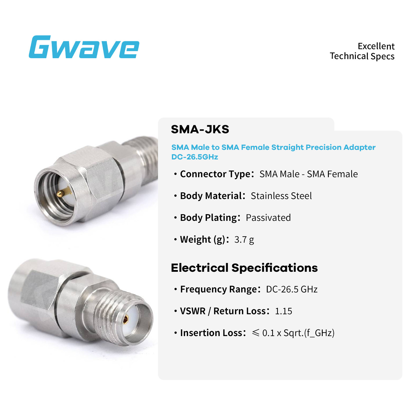 SMA Male to SMA Female Adapter, DC – 26.5GHz