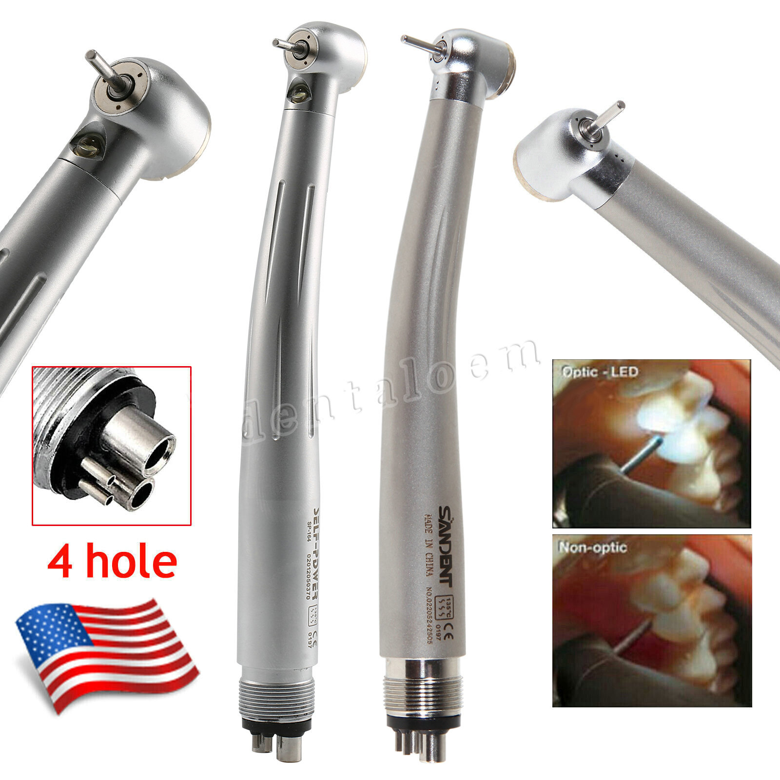 Dental No-LED / LED E-generator High Speed Handpiece Push Button 4Hole Turbine