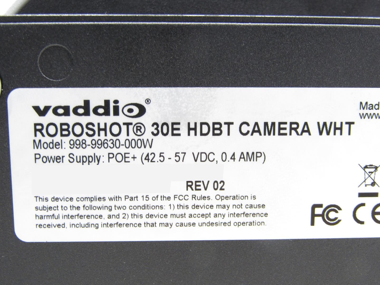 Vaddio 998-99630-000W Roboshot 30E HDBT Conference Camera | White