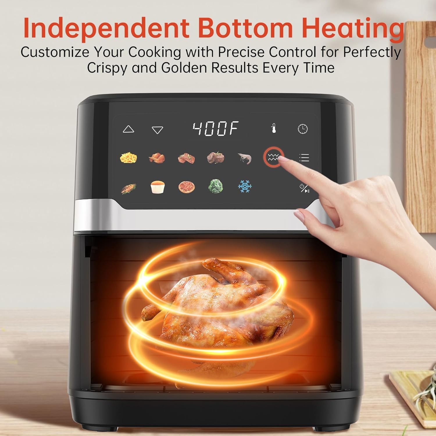 6.8QT Air Fryer 10-in-1 Cooker with Visible Window 1700W Bottom Heater Black