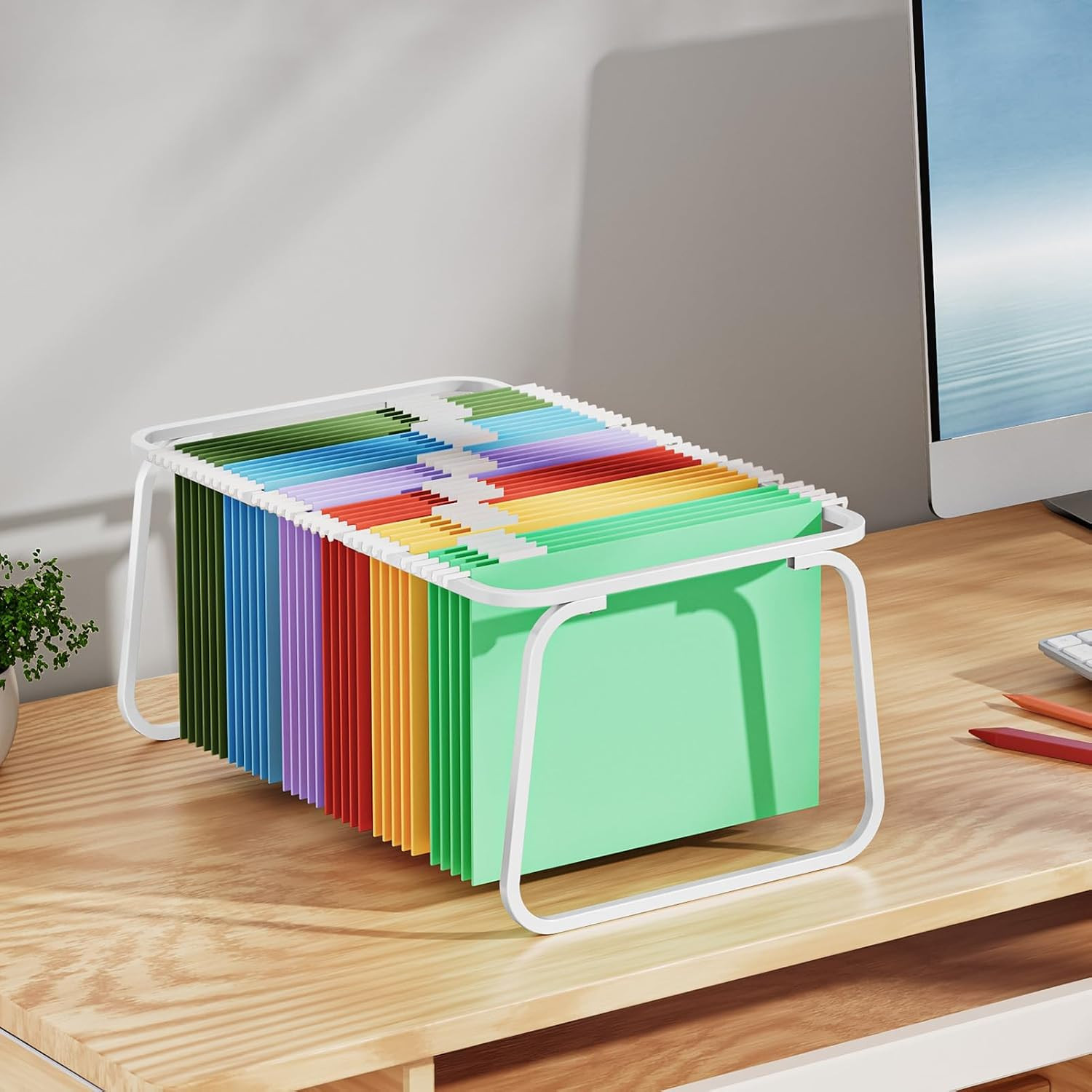 Hanging File Folder Frame, Adjustable Letter Size File Holder 16-25 Inches, Meta