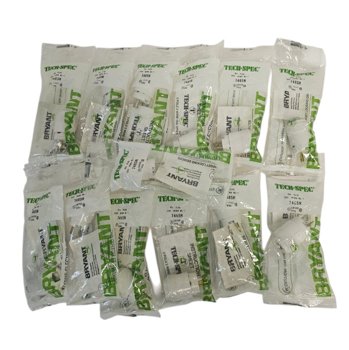 LOT OF 13 NEW BRYANT 7465N 15A PLUGS 125V 2-POLE 2-WIRE