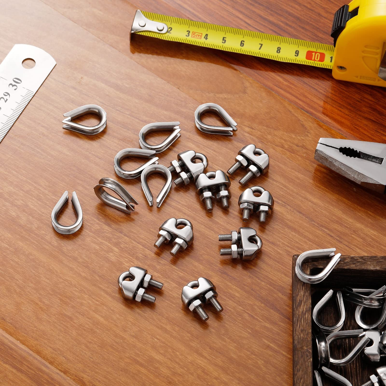 40 Pcs 1/8» Wire Cable Clamps Kit M3 Rope Clip Braided Kit Metal Stainless S…