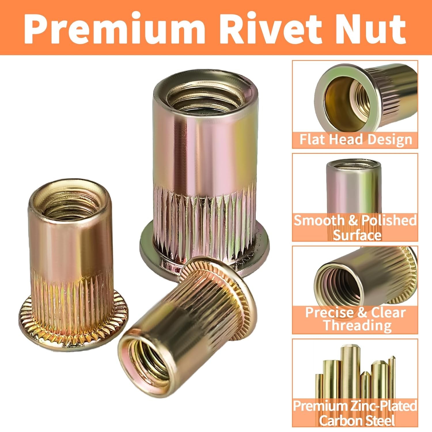 400pcs Rivet Nut Kits Metric & SAE Mixed Flat Head Threaded Insert Nutsert Set