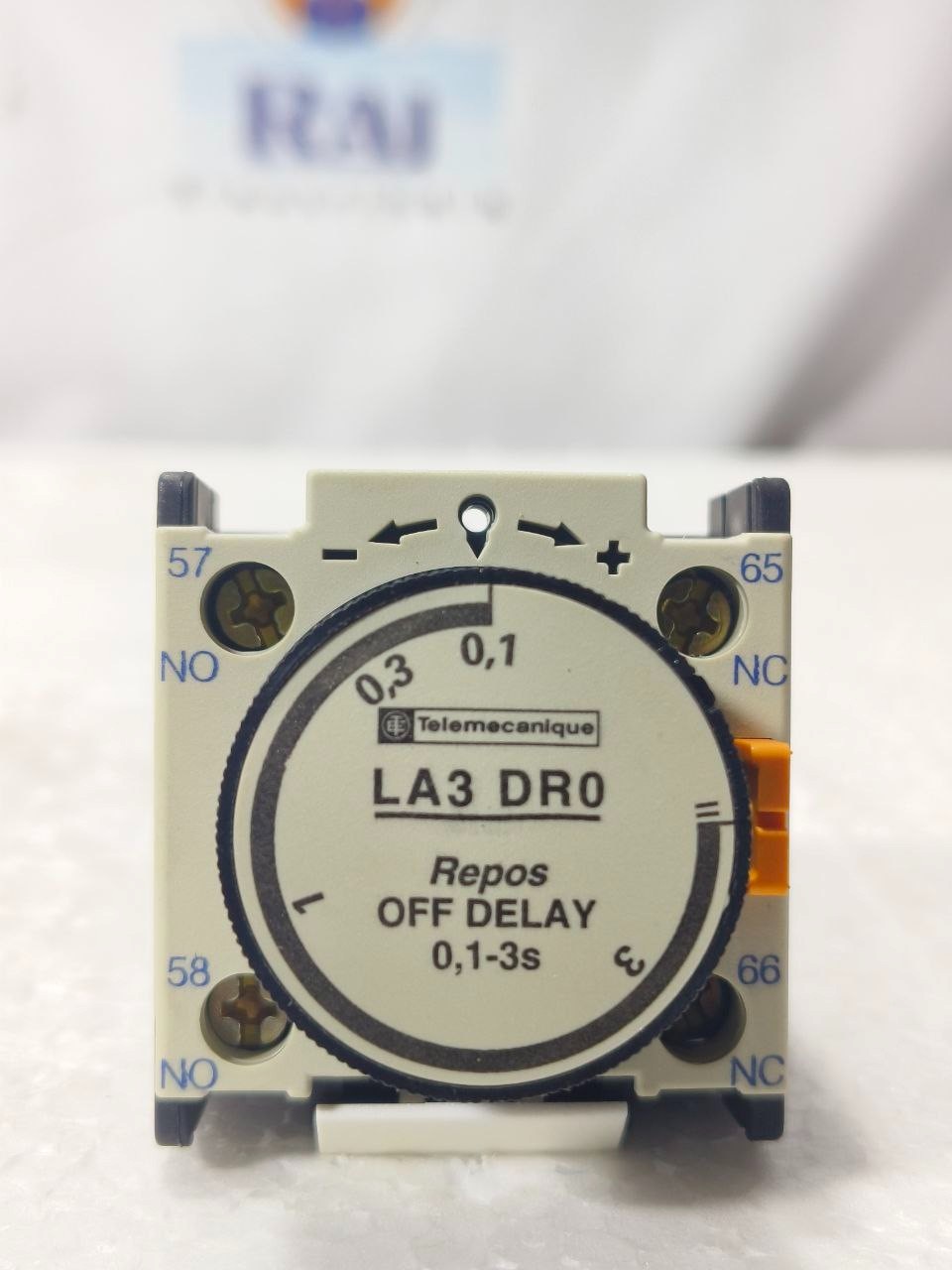 TELEMECANIQUE LA3 DR0 0.1-3 SEC TIME DELAY AUXILIARY CONTACT BLOCK 1NO+1NC