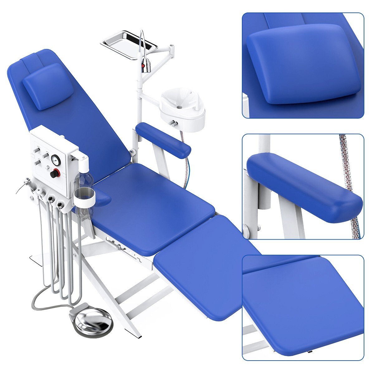 Dental Portable Mobile Folding Chair LED Light Air Turbine Unit 4 Hole Blue