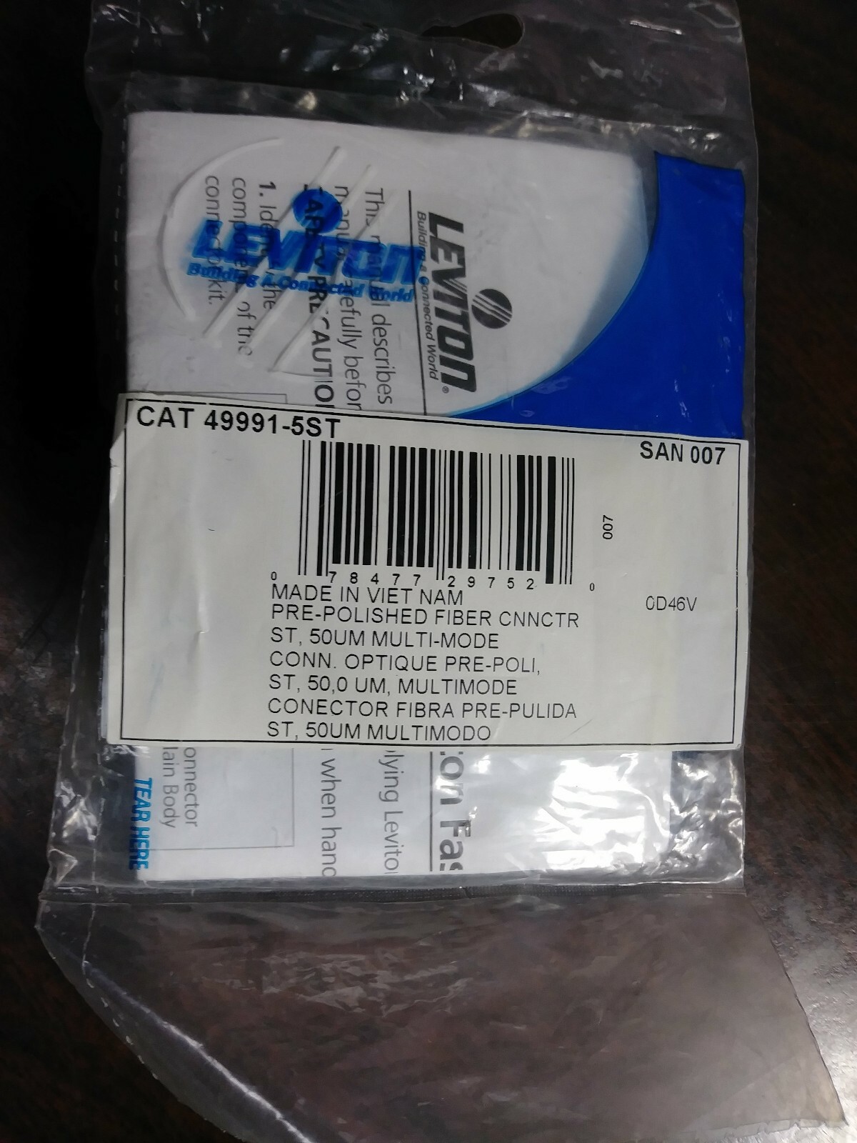 LEVITON 49991-5ST PRE-POLISHED CONNECTOR FASTCAM ST BLACK OM2 NEW LOT OF 2