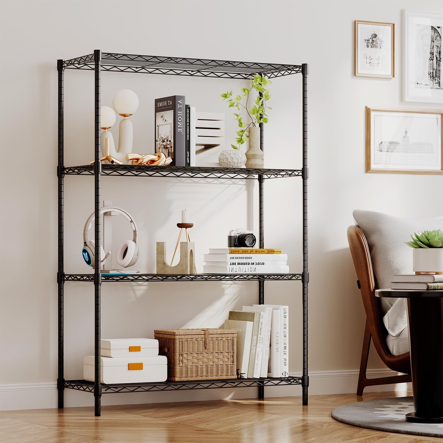 BestOffice | 4-Tier Wire Shelf | 36″ x 14″ x 54″ | 36″D x 14″W x 54″H, Black
