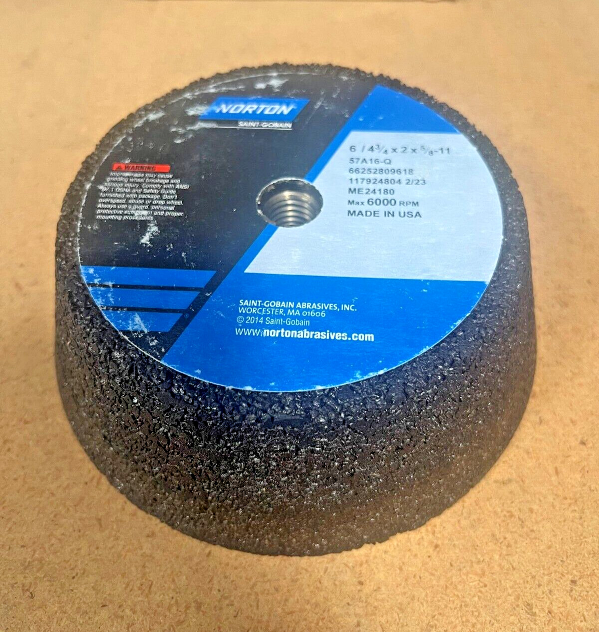 NORTON 66252809618 6 x 4-3/4 x 2 x 5/8-11 Gemini 57A16-Q Type 11 Flaring Cup