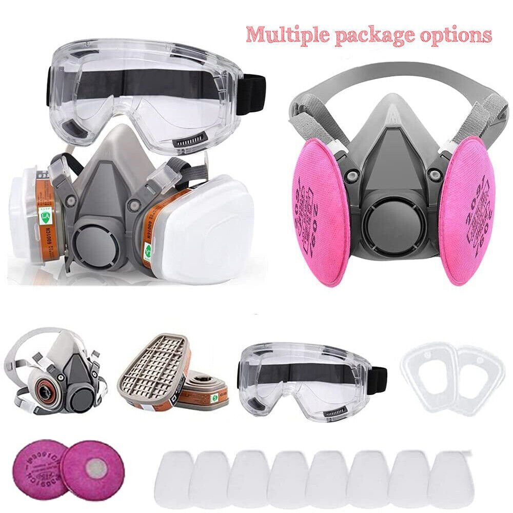 Half Face Respirator Gas Mask Facepiece Spray Painting Safety Glasses For 6200
