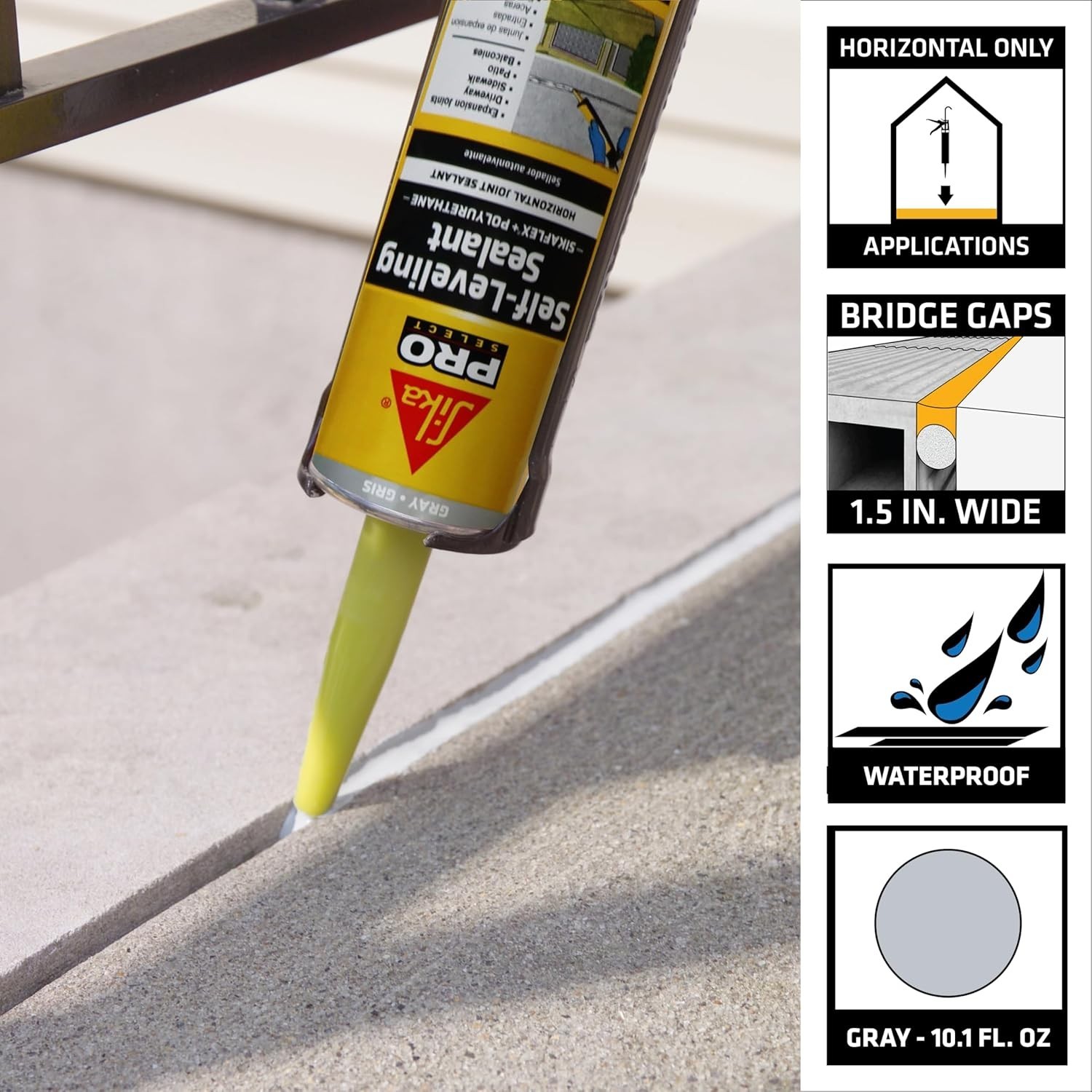 flex Self-Leveling Sealant – Gray Polyurethane, Waterproof, 10.1 fl oz Cartridge