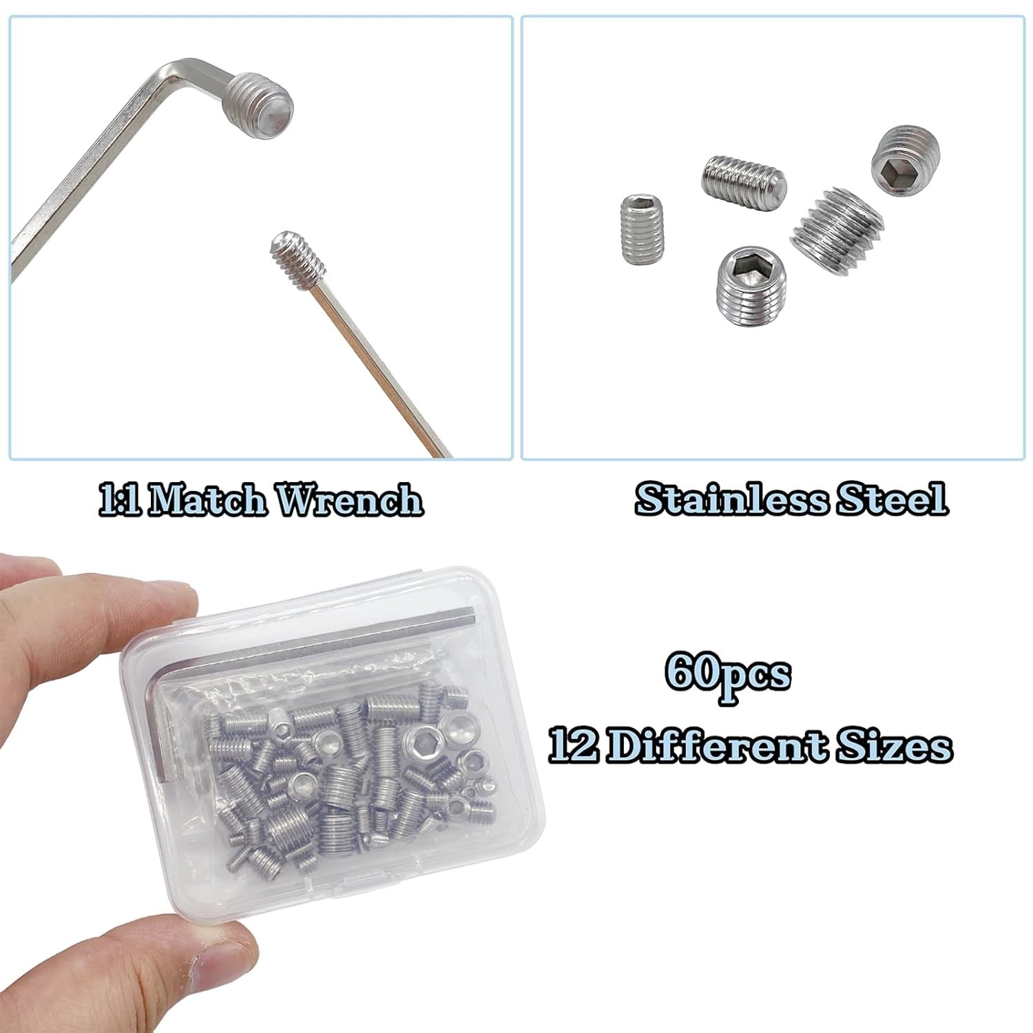 60pcs Grub & Set Screws – Ideal for Electronics, Furniture, and DIY Projects