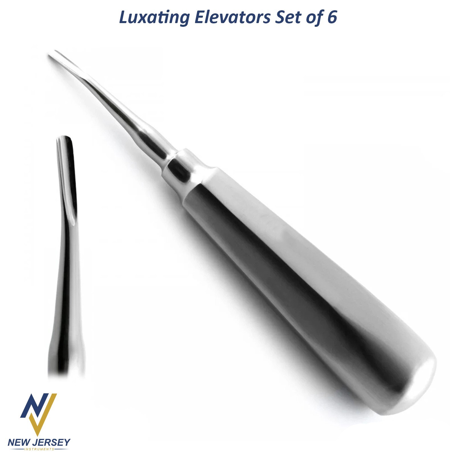 Set Of 6 Dental Luxating Elevators Straight Curved Shank Surgical Extraction Kit