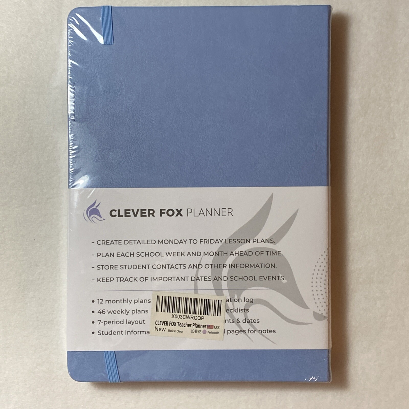Clever Fox Teacher Lesson Planner Large Undated 7-Period Vertical Layout Blue