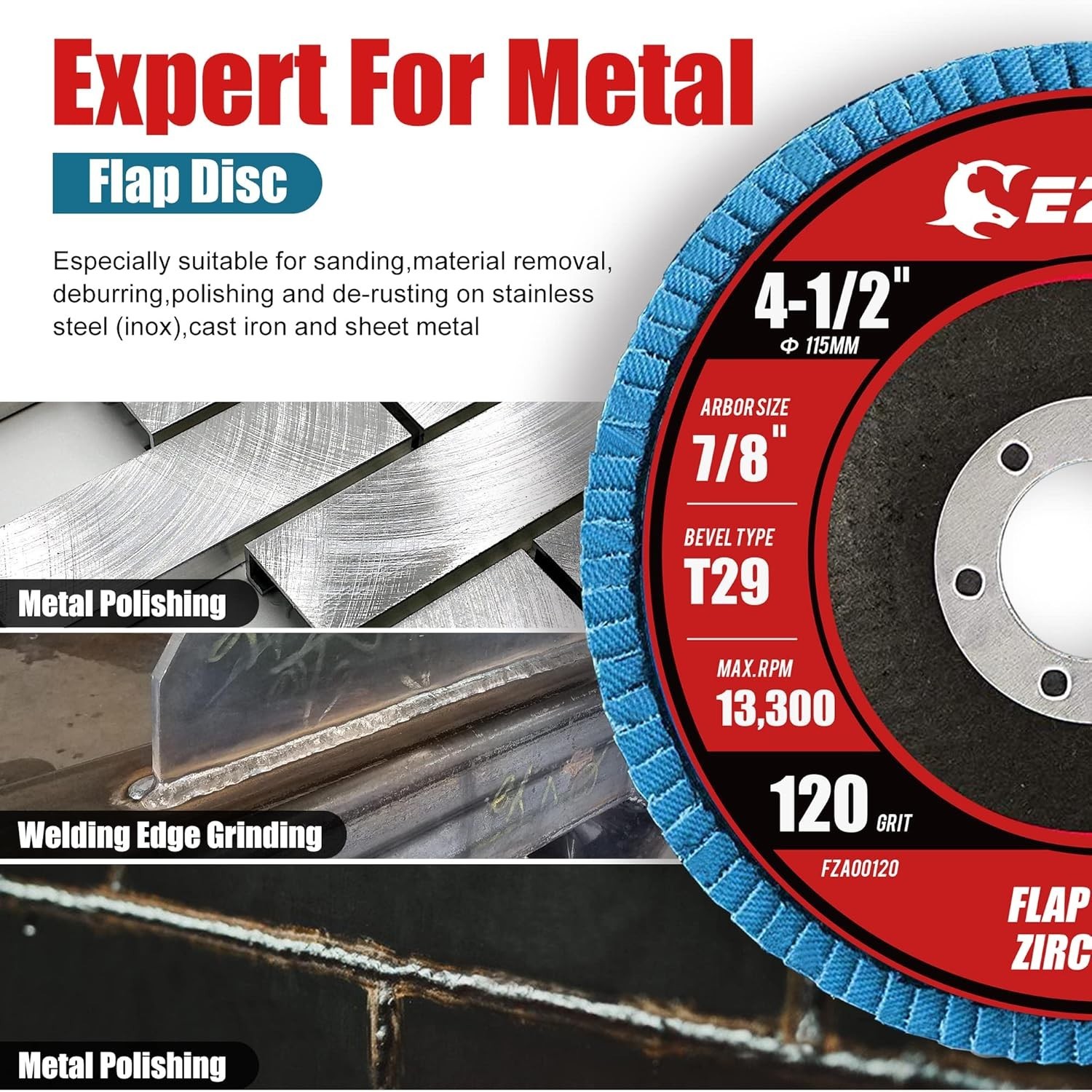 Durable Type 29 Flap Disc, 4 1/2 Inch, 10 PCS for Angle Grinders with 13,300 RPM