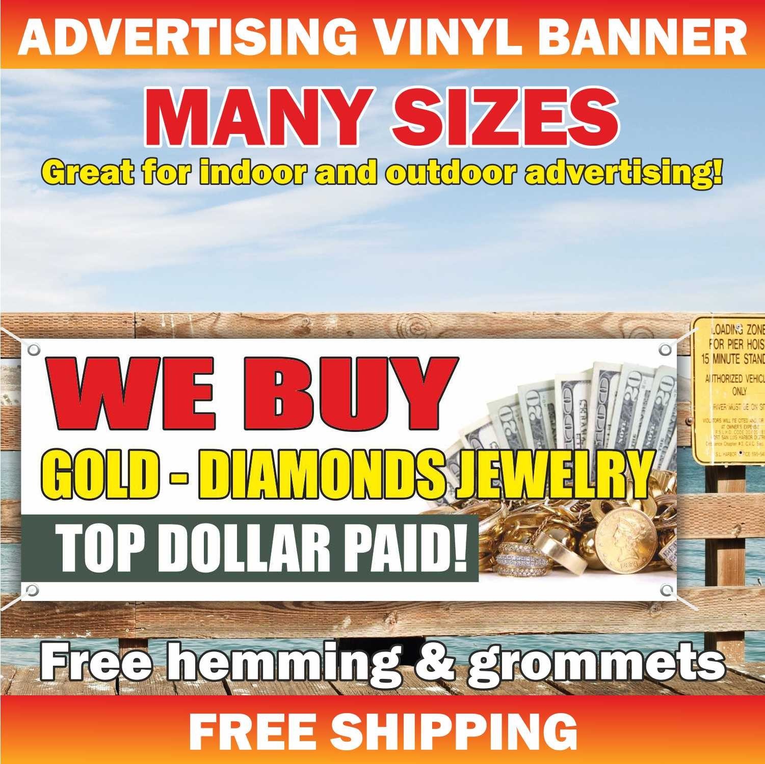 WE BUY GOLD DIAMONDS JEWELRY Advertising Banner Vinyl Mesh Sign pawn shop cash