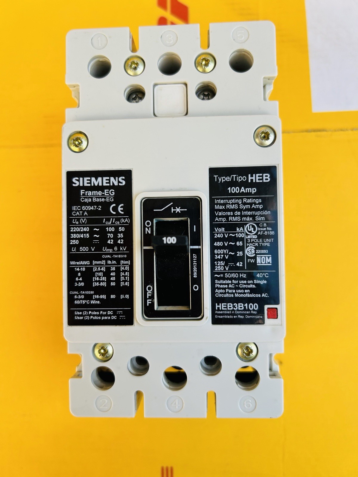 Siemens HEB3B100 3 Pole 3 Phase 100 Amp 600V Circuit Breaker