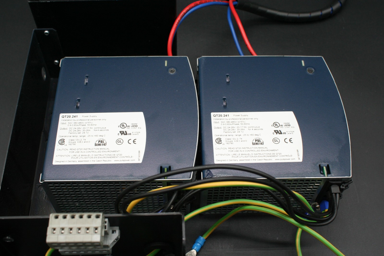 Two (2) PULS QT20.241 Power Supplies with Housing Unit and Cables 480 W Output